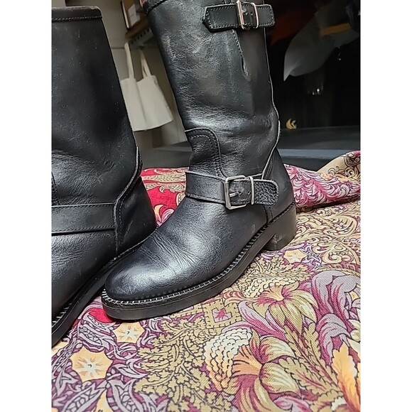 Barneys New York Women EU36 /6US Black leather Boot Moto Bike Calf High Italy - Picture 2 of 13